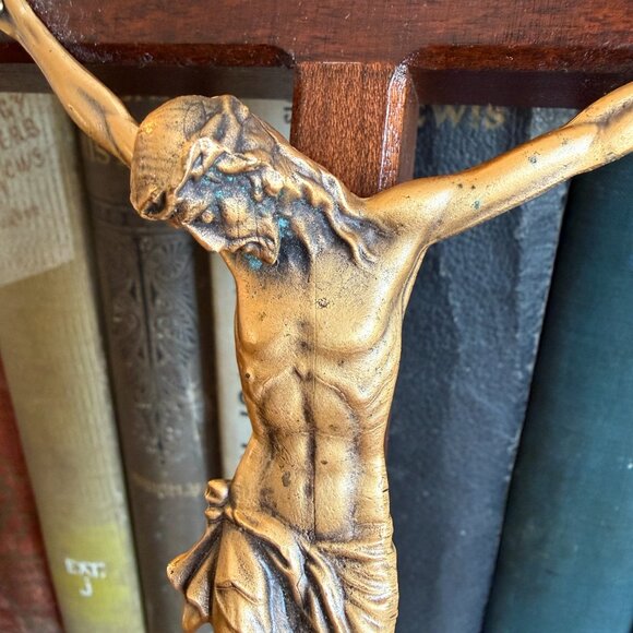 Vintage Bronze and Wood Crucifix - Picture 9 of 15